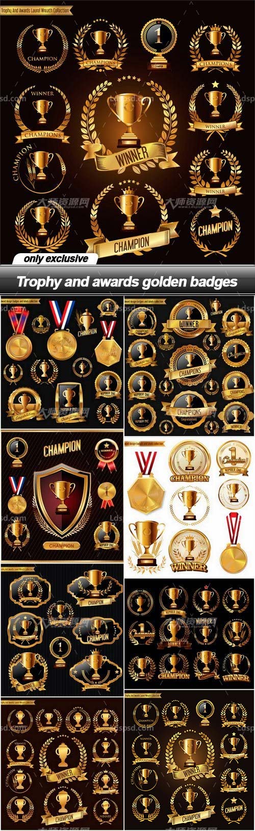 Trophy and awards golden badges,102个矢量的奖杯奖牌大合集
